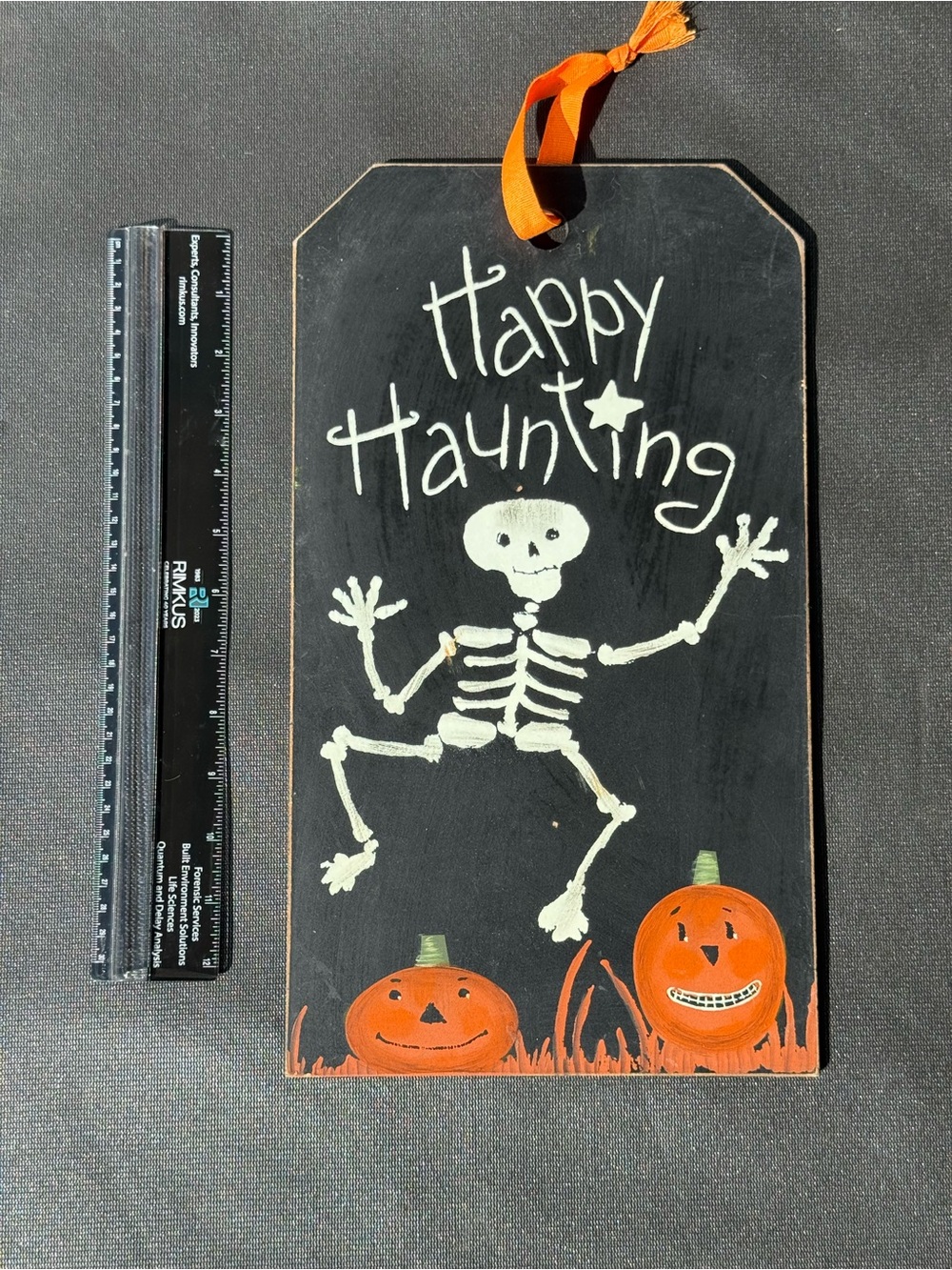 Vintage Halloween 'Happy Haunting' Black and Orange Sign